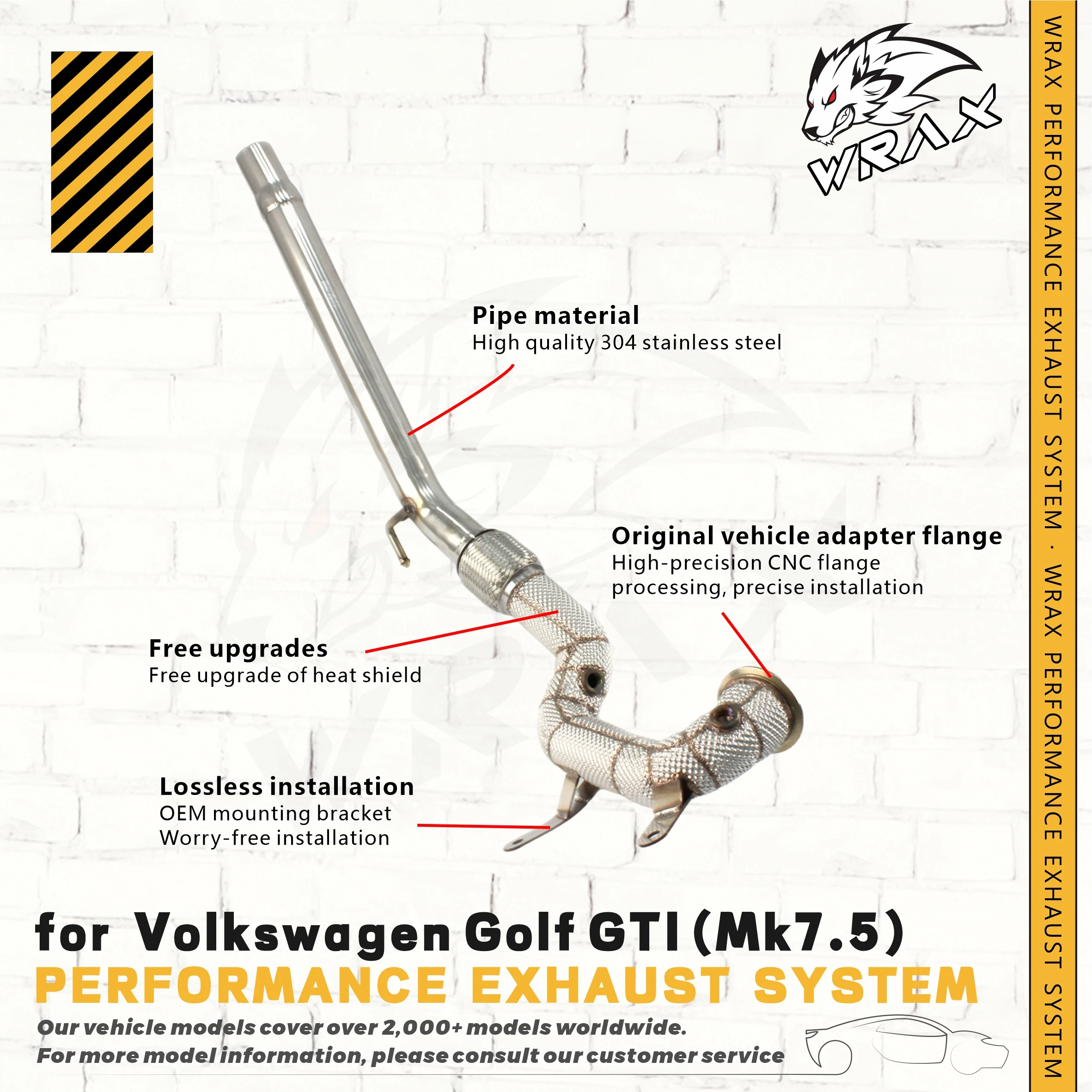 

WRAX Exhaust Downpipe for Volkswagen Golf GTI (Mk7.5) SS304 High-precision CNC flange processing Exact Fit