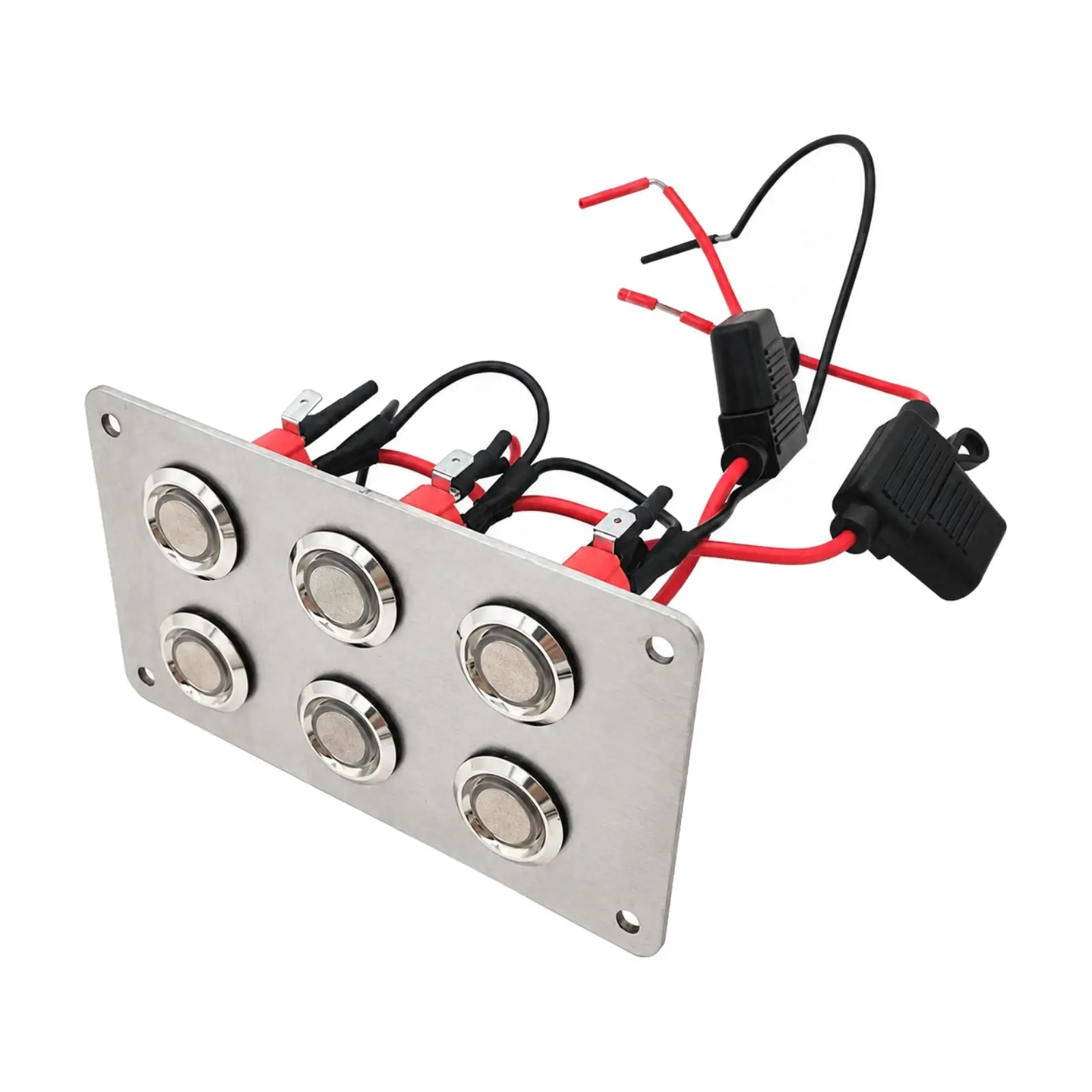 12V Gang Switch Panel Stainless Steel 6 Round Buttons for Marine RV Car Dashboard Electrical Panel