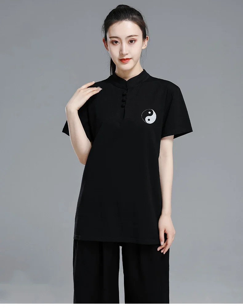 Tai Chi T-short short sleeved  summer men's and women's Tai Chi T-shirt solid color cotton team competition