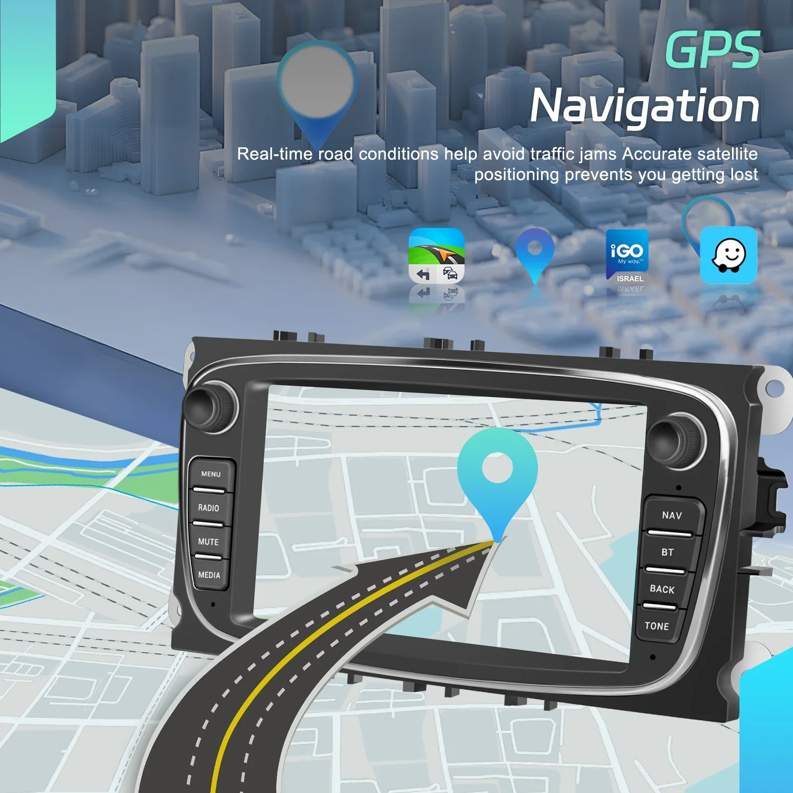 2025 Podofo 7 ''IPS شاشة تعمل باللمس 4 + 64GB CarPlay راديو السيارة أندرويد السيارات GPS/WiFi/BT/FM/RDS لفورد فوكس مونديو C-MAX S-MAX #5