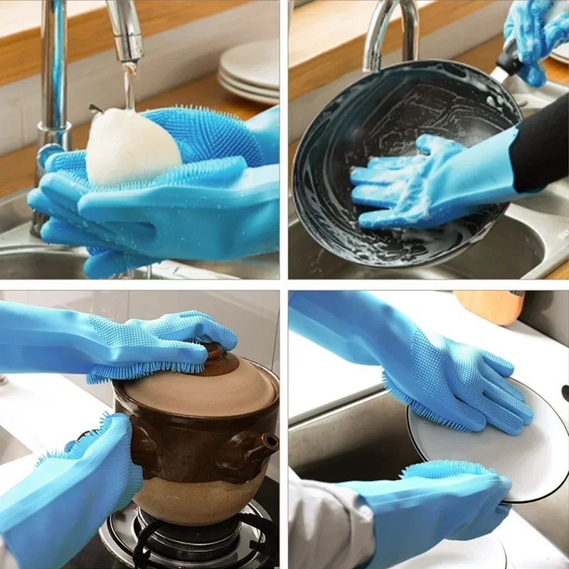 Magic Silicone Dishwashing Gloves, Reusable Rubber Kitchen Gloves, Household Cleaning Tools