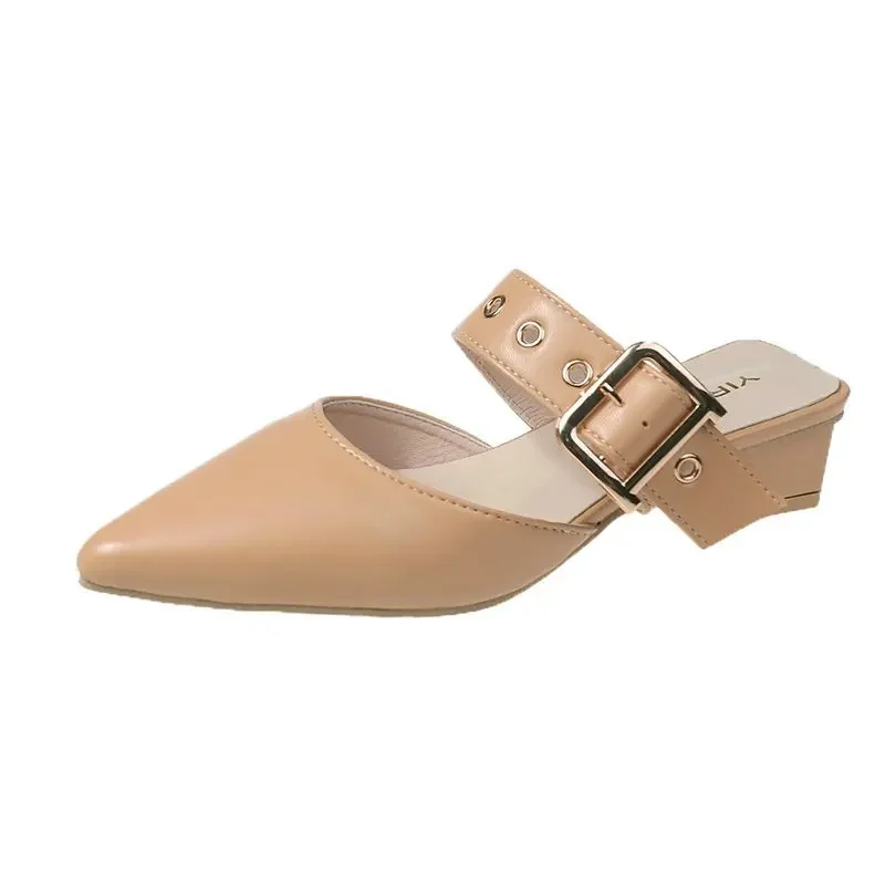 Sandali da donna primavera autunno punta a punta PU cinturino incrociato pompa fibbia femminile casual solido calzature comode scarpe da donna retrò