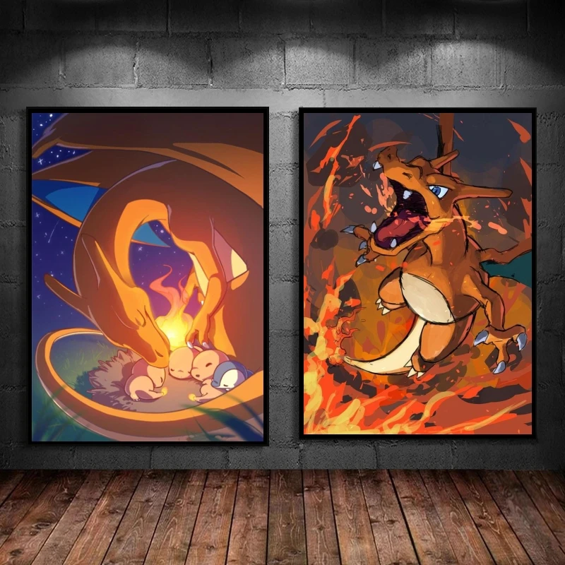 

Pokemon Charizard Print On Canvas Room Home Gifts Kid Action Figures Wall Art Children's Bedroom Decor Classic Prints and Prints