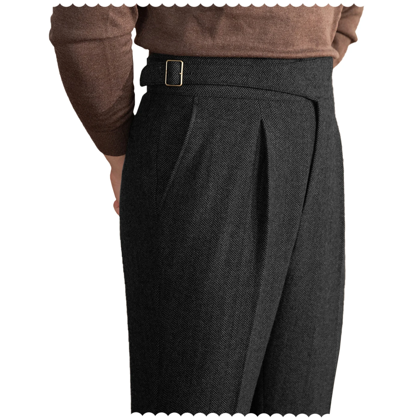 2026 Men Tweed Herringbone Pattern Suit Pants High Waist Straight Leg Trousers Vintage Business Formal Office Male Long Pants
