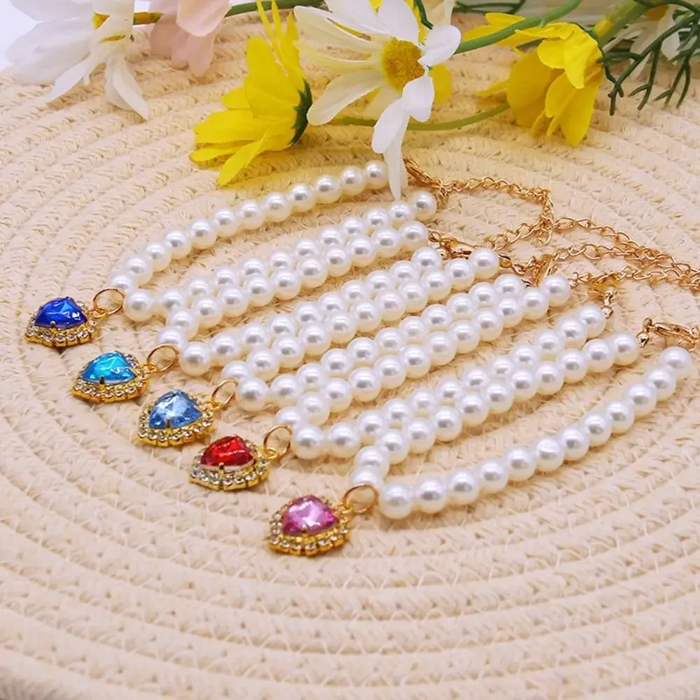 Pet Pearl Adjustable Collar Cat Jewelry Pendant Princess Gem Necklace Dog Sweet Decorations Puppy Rhinestone Collar Accesorios