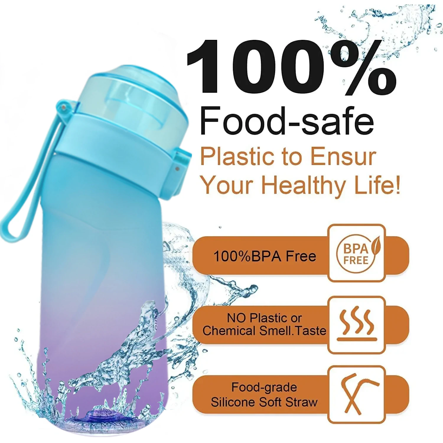 LUSQI Air Flavored Water Bottle With 7 Flavor Ring Sports Leak Proof Sports Water Bottle 500ml Fashion Straw Tritan Plastic Cup