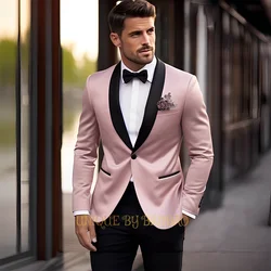 Men Pink Satin 2-piece Attire (jacket+pants) One-button Shawl Lapel Blazer Wedding Groom Dance Cocktail Party Custom Tuxedo