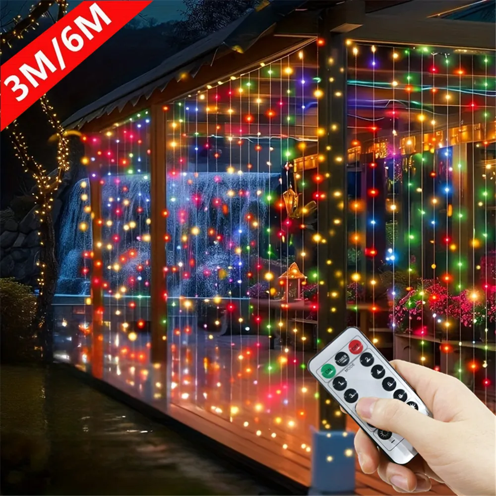 

USB Curtain String Light Home Decor Fairy Light 8 Mode LED Christmas Halloween Holiday Garland Wedding Party Birthday Decoration