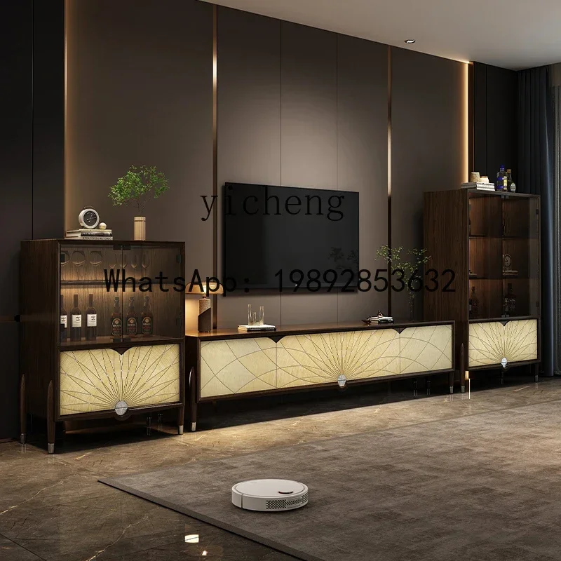 خزانة عرض فاخرة بباب زجاجي من خشب الجوز الأسود من AB #3