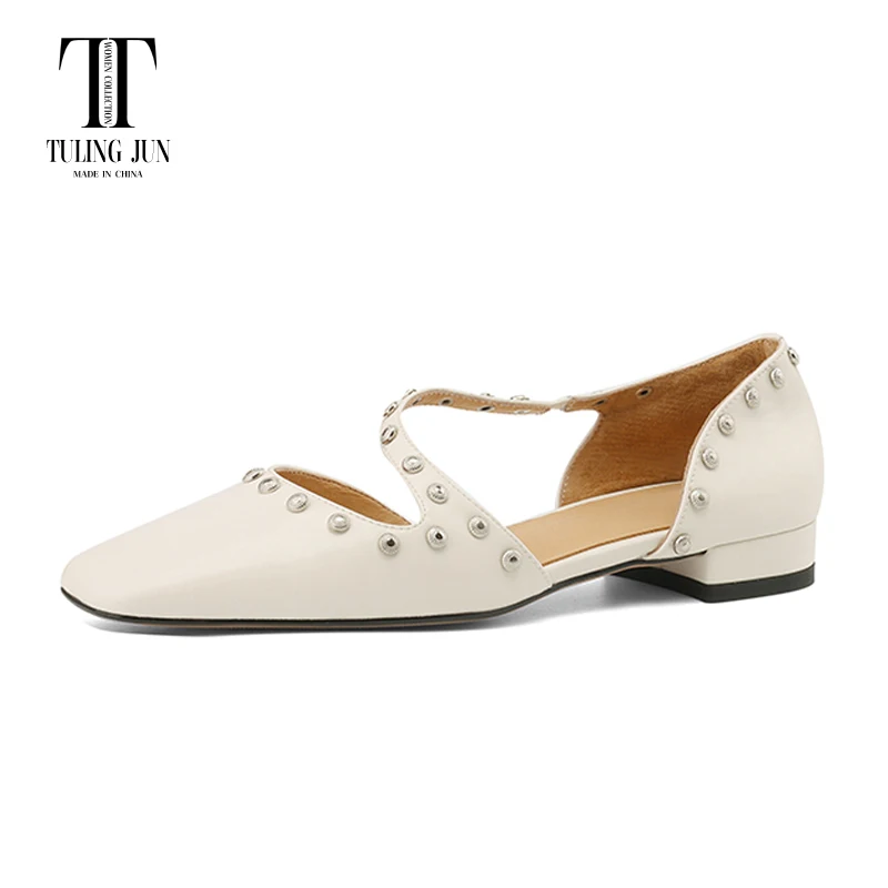 TULING JUN 2024 New Spring Autumn Women's Shoes Low Heel Square Toe Rivets Sense Of Design Comfortable Pumps Shoes For Women L