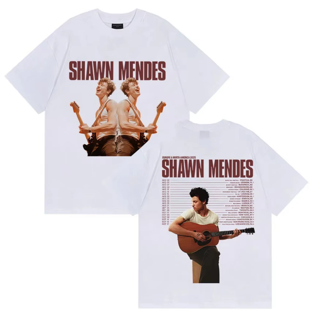 المغني شون مينديز موسيقى البوب 2025 ميرش تي شيرت الرجال النساء Harajuku ريترو المتضخم الإناث تي شيرت ملابس علوية من القطن عادية تي شيرت #2