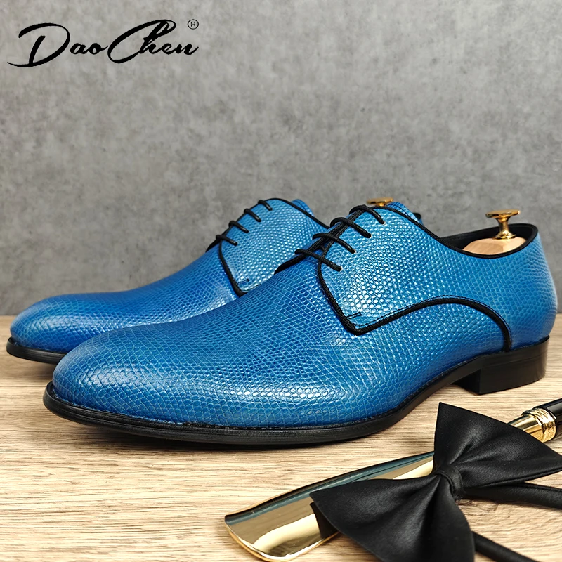 

LUXURY BRAND MEN DERBY SHOES BLUE BLACK LACE UP OXFORD PRINT CASUAL DRESS SHOES WEDDING OFFICE GENUINE LEATHER SHOES MEN