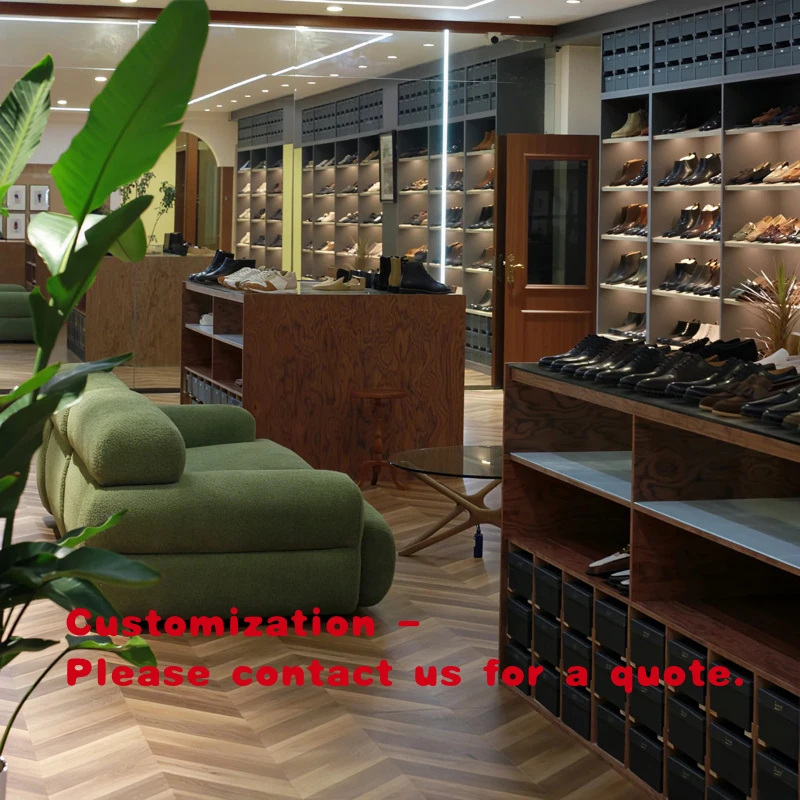 

Изготовленный на заказ коричневый прочный ламинированный деревянный витринный шкаф для обуви и сумок, современные торговые стеллажи для бутика