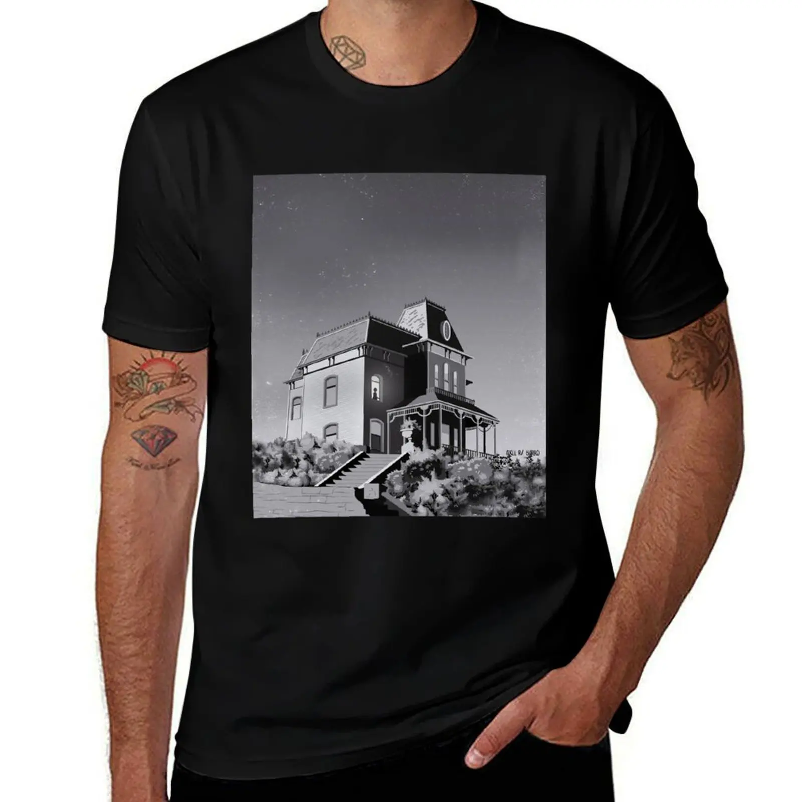 Ilustración psicópata de Alfred Hitchcock de Burroi, camiseta para hombre, camiseta de diseñador