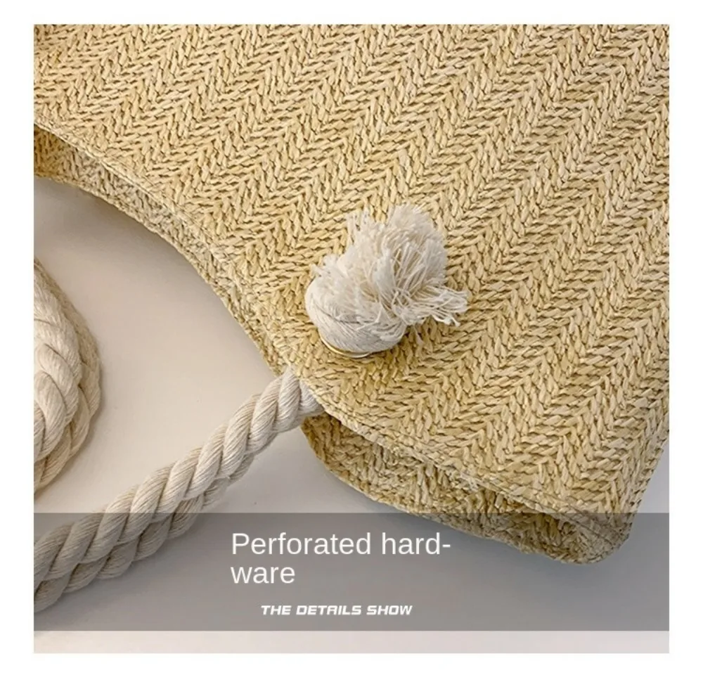 Neue Sommer-Strandtasche mit Großer Kapazität, Raffia Boho Schultertasche, Henkeltasche für Damen – Detail 5