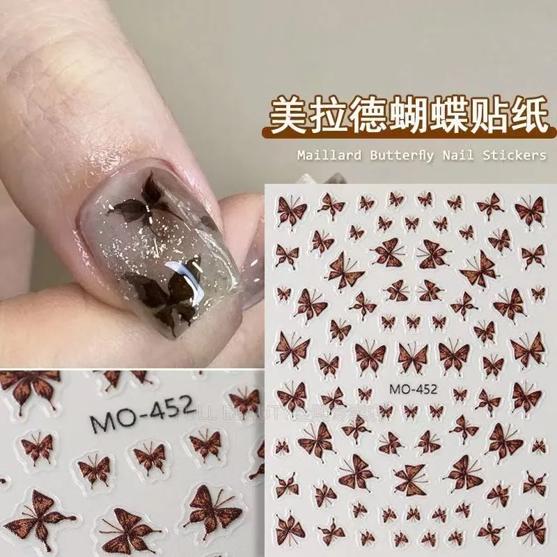 

3D-наклейки для ногтей с бабочками в стиле Майярд, винтажные самоклеящиеся декоративные стикеры для осенне-зимнего маникюра