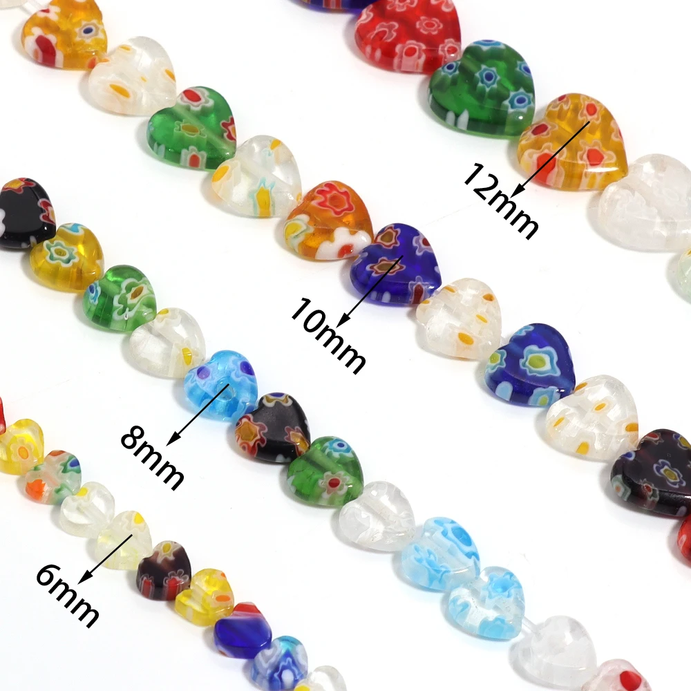 1 Strand Colorful Peach Heart Lampwork Beads Millefiori Glass Beads for DIY Jewelry Making Necklace Bracelet  Loose Spacer Beads