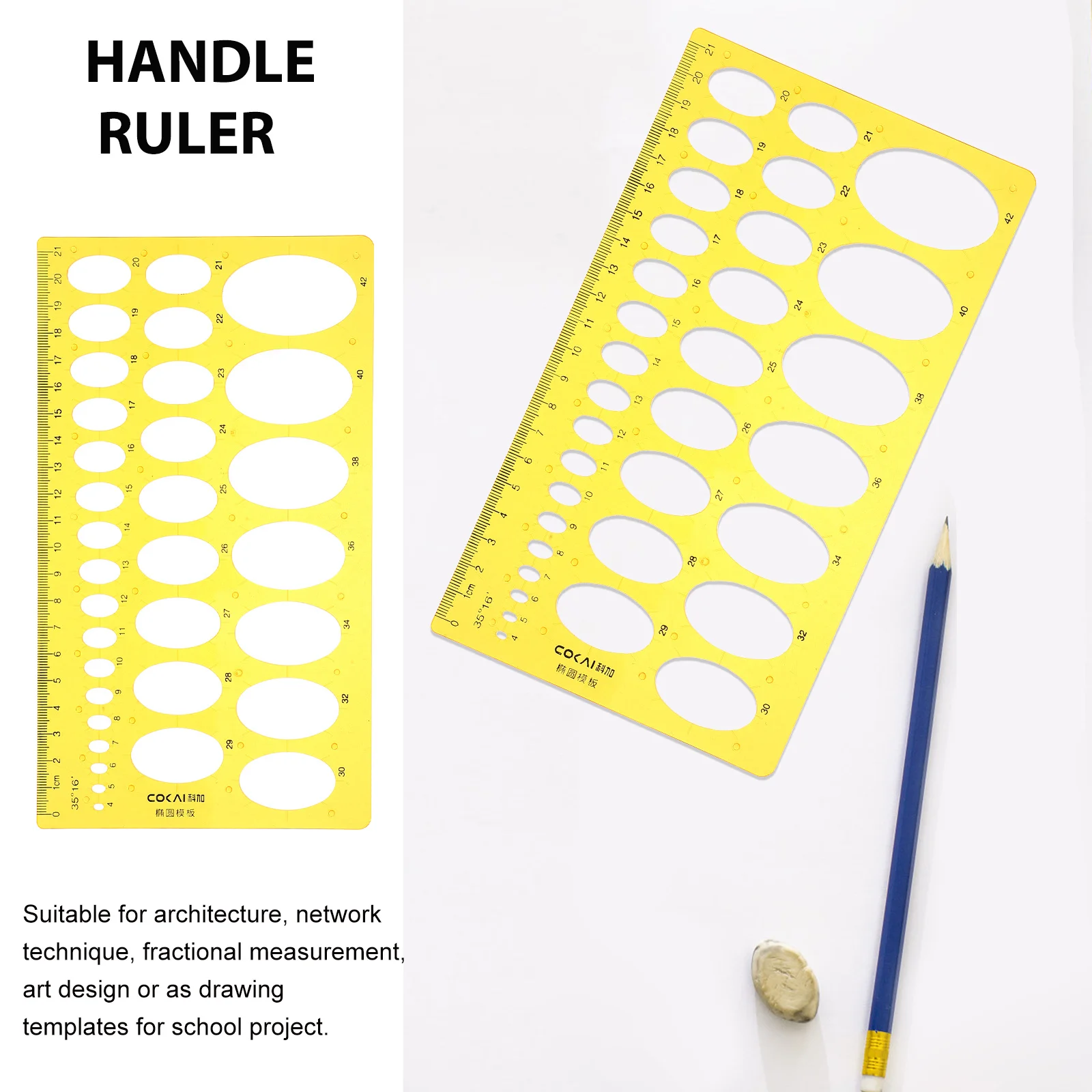 Righelli per bozze ellittiche trasparenti arancioni Modelli di disegno in plastica Scala trasparente adatta per il design dell'ufficio scolastico di architettura