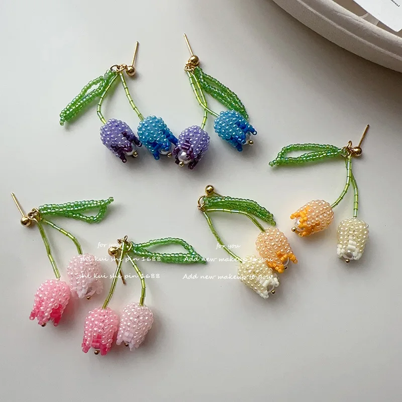 Macaron color rice bead earrings