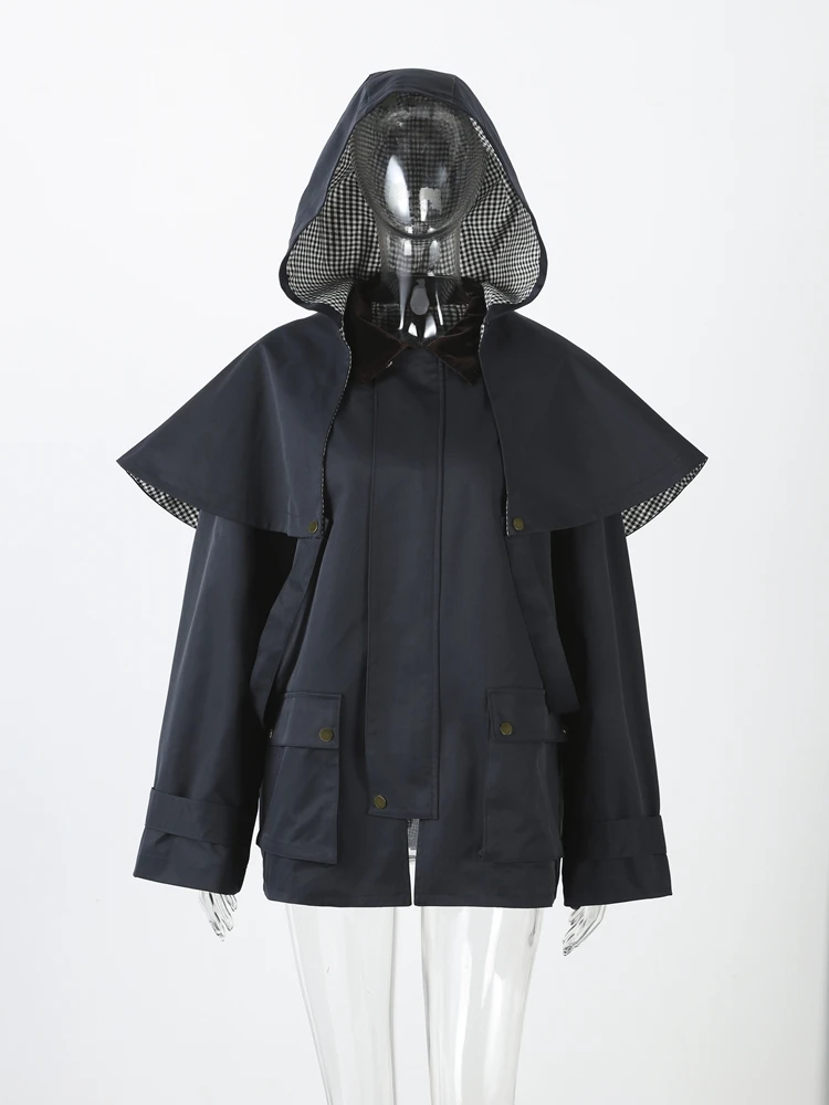 Chic Autumn Women's Removable Hooded Coats Loose Long Jackets Pocket Zipper Outwear 2025 New Female Casual Waterproof Streetwear