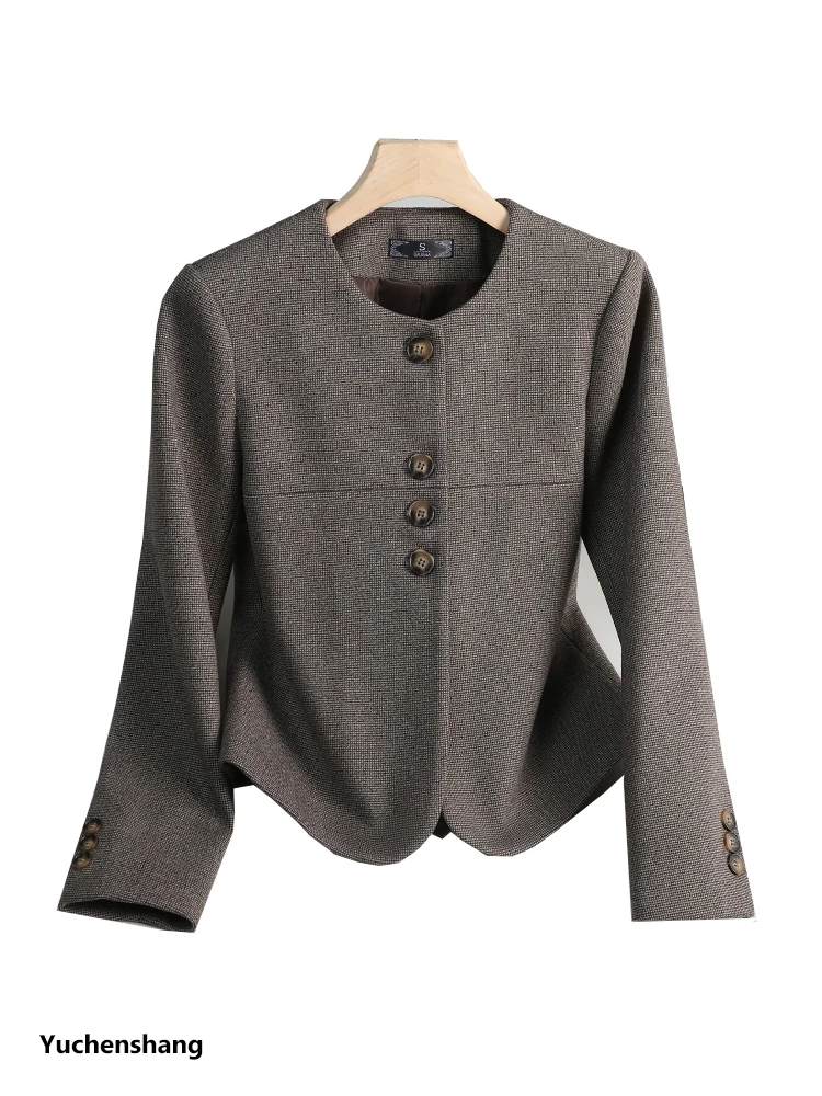 

Autumn Winter Gray Coffee Women's Blazer Ladies Casual Female Jacket