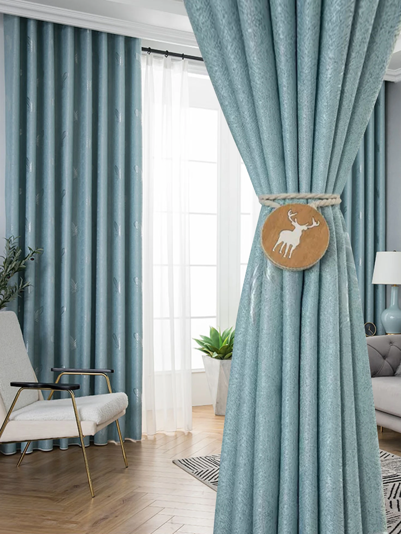 

Blue Blackout Curtains, Bedroom, Living Room, Hanging Sunshade