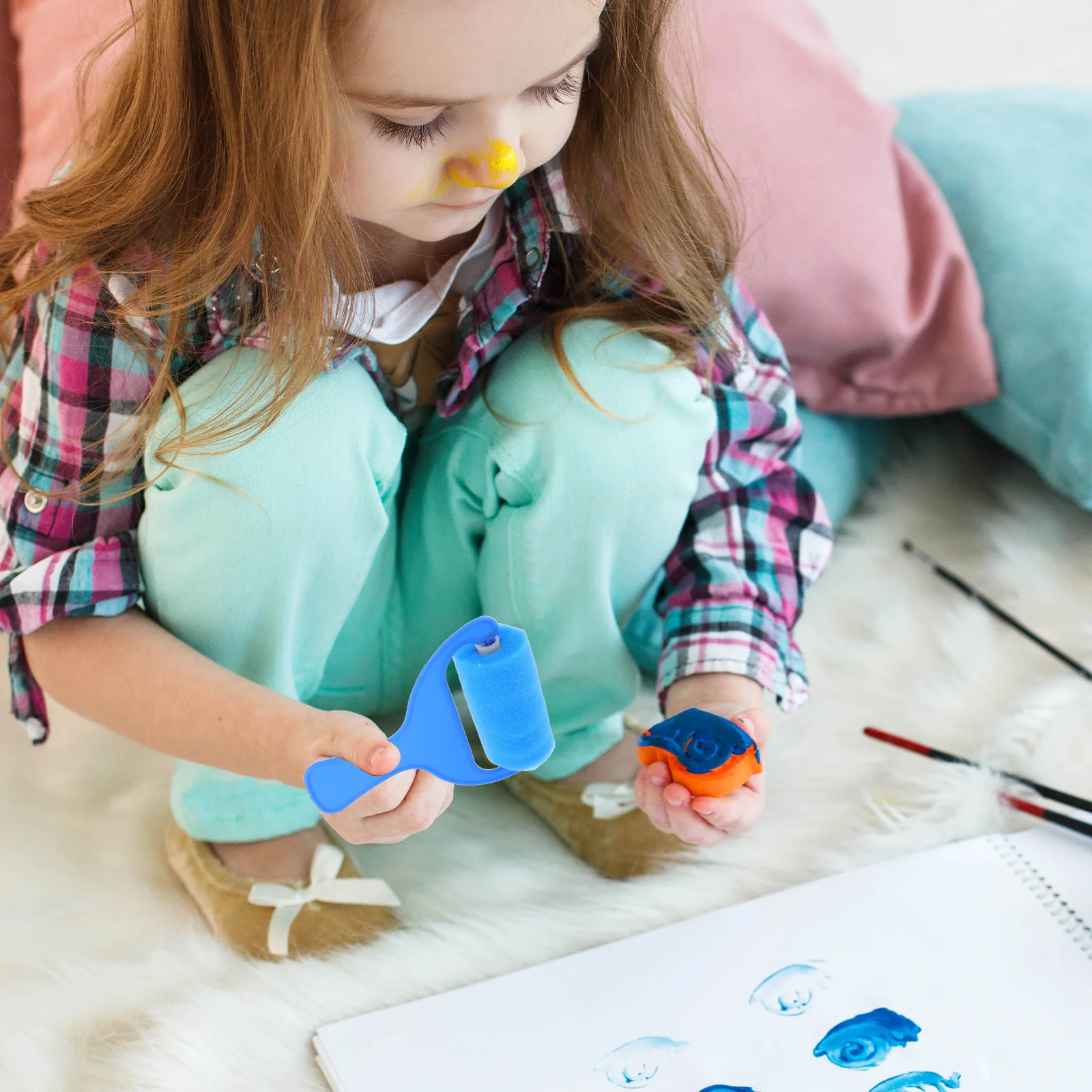 

4Pcs Wide Handle Sponge Roller Brush Portable Painting Supplies Drawing Art Tools Set Sponge Painting Brush