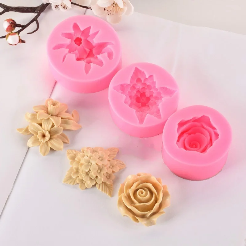 3d lilac rose lily fondant silicone mold gypsum cake decoration DIY chocolate baking tools handmade soap