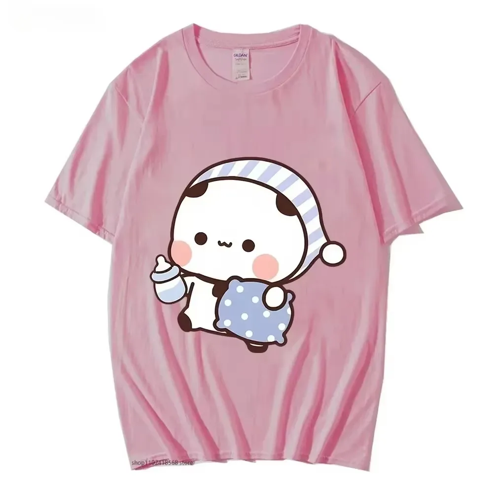 2026 Couple Tshirt Cute BuBu Panda Going To Sleep with DuDu Bear Graphic Tshirt Women Clothes Sleeve Tops Women's Clothing