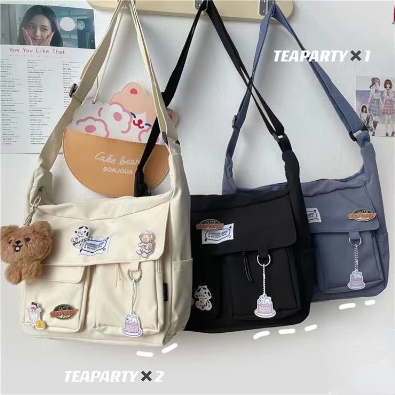 Bolso bandolera Ulzzang coreano para mujer, de nailon con múltiples bolsillos bandolera, escolar, 2023