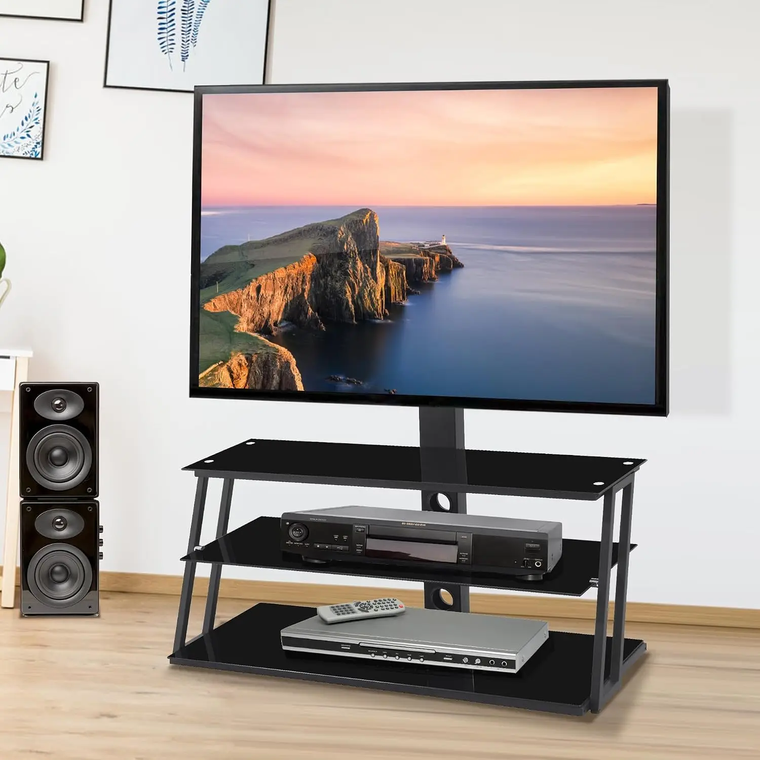Multi-Function Adjustable Tempered Glass TV Stand Table Modern Entertainment Center for 32-65 Inch TVs, Customized