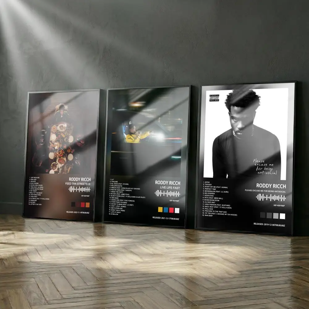 Roddy Ricch Poster-Album-Set, modernes Cover-Wandkunstwerk für Zimmer, Leinwandgemälde, Kunstdruck, Heimwanddekoration, Bild, Geschenk