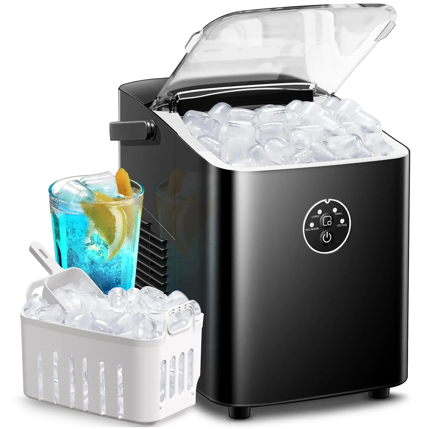 

Ice Makers Countertop, Ice Maker Machine 26lbs/24Hrs,8 Ice Cubes of 2 Sizes Ready in 9 Mins,Self-Cleaning Ice Machine with Han