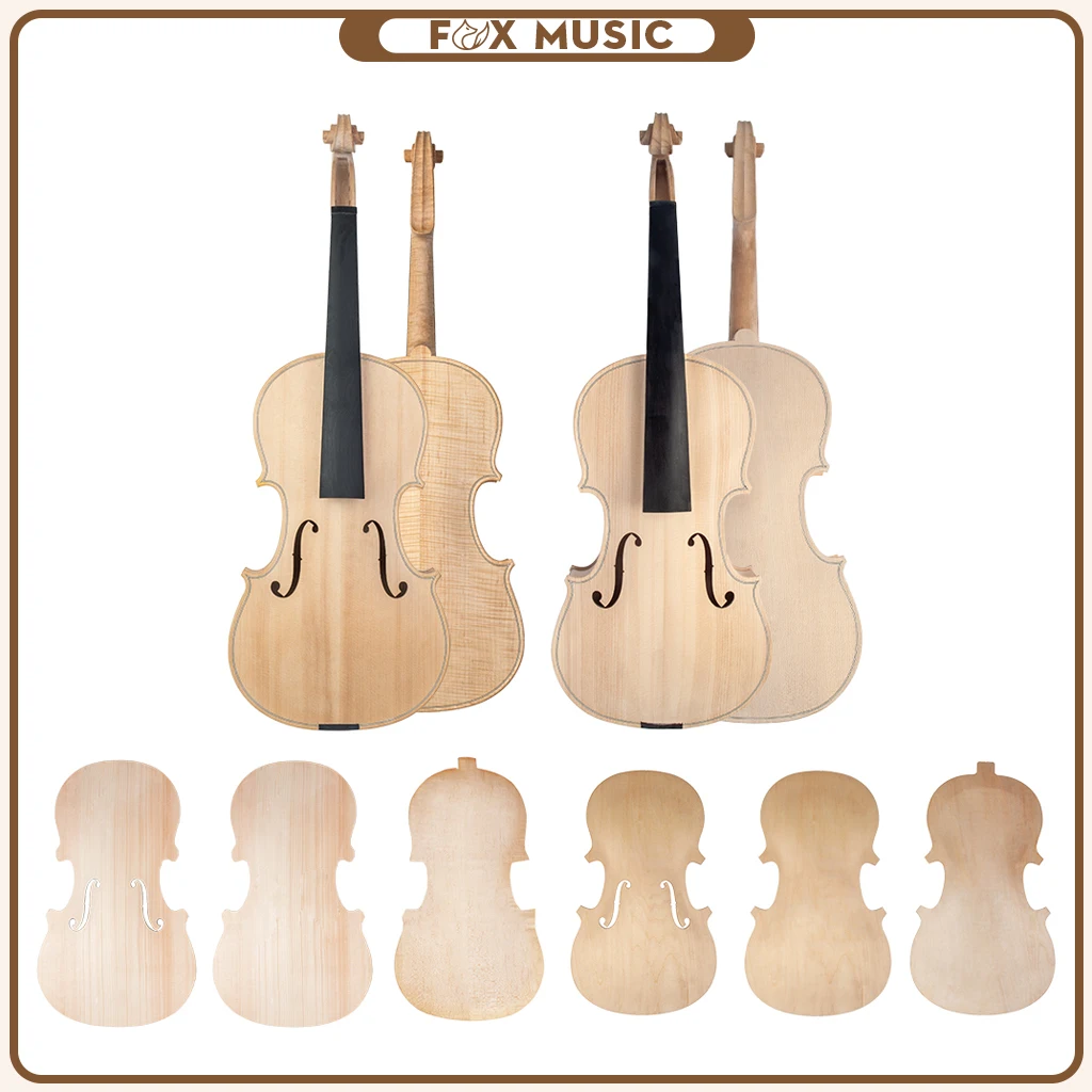 DIY Violin Parts Solid Wood Violin Top Panel & Back Plate Set w/ F Hole Unfinished Violin 4/4 -1/8 For Luthier Making