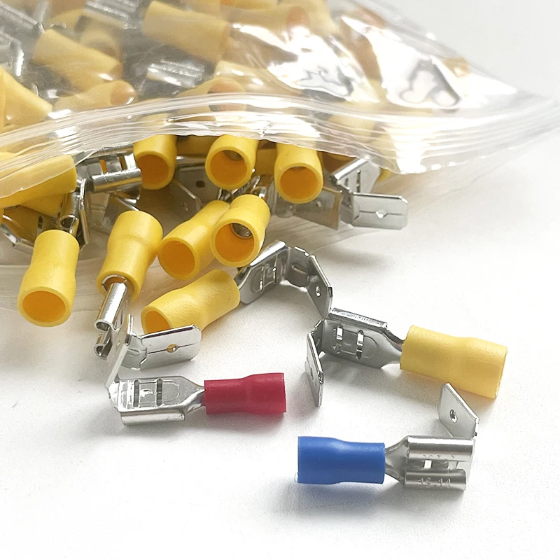 

500PCS Semi-Insulated Piggyback Spade Connectors 1/4" 22-10 AWG Female/Male Quick Disconnect Piggyback Spade Crimp Terminals