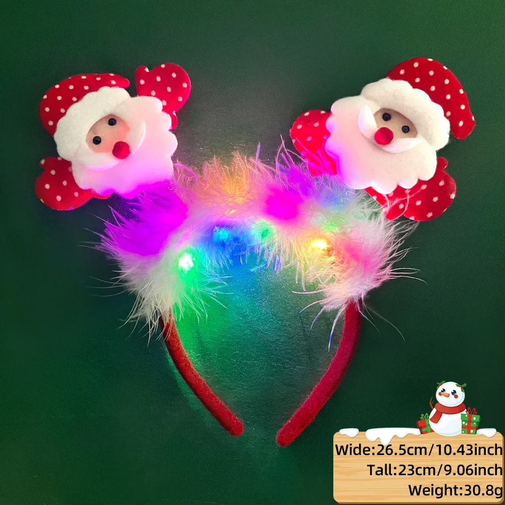 LED Christmas Feather Lighted Headband Santa Claus Elk Glow Hair Band Plush Hair Hoop Children Party Costume Xmas Decoration