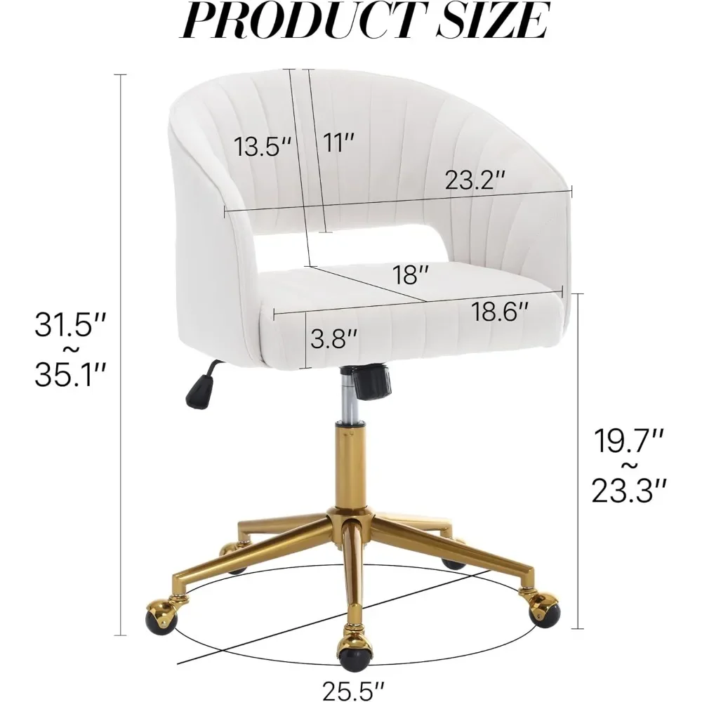 كرسي مكتب منزلي، كرسي مكتب مخملي دوار، كرسي بذراعين، كراسي معنقدة حديثة مع قاعدة ذهبية للفتيات والنساء