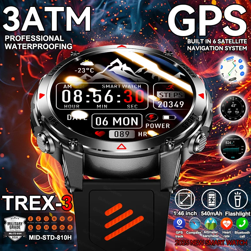 

New Accurate GPS Navigation Smart Watch 3ATM Waterproof Pressure Compass Bluetooth Call Heart Rate Sports Smartwatch Men TREX-3