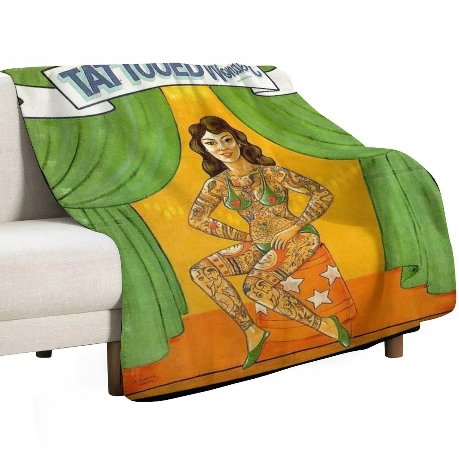 TATTOOED WONDER : Vintage Circus Sideshow Advertising Print Throw Blanket Thermal Sofas Single Designers Blankets