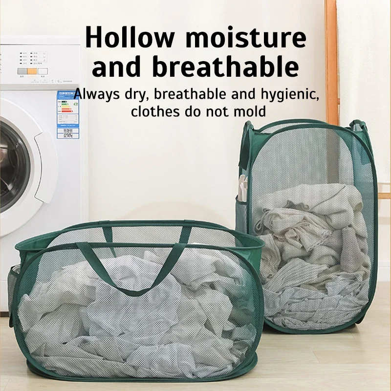 Horizontal Foldable Laundry Basket Mesh Cloth Breathable Laundrys Hamper Large Capacity Storage Baskets Home Accessories