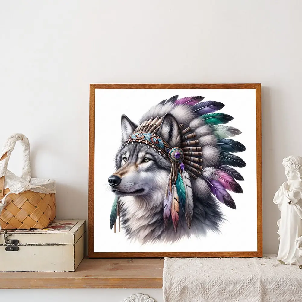 Indian Wolf Head Diy Diamond Painting Landscape Cross Stitch Kits Animal Full Round Square Diamond Embroidery Mosaic For Art