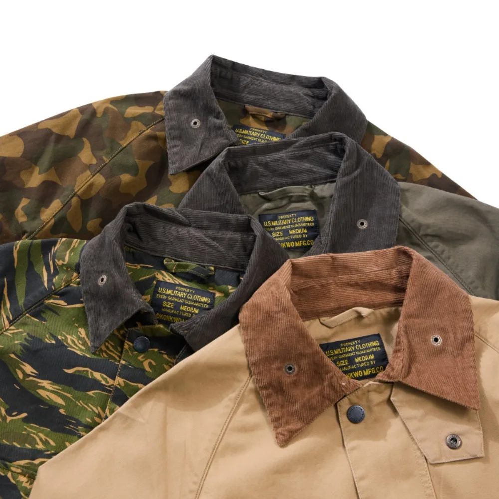 

100% cotton autumn new color-blocking collar work jacket for men multi-pocket camouflage jacket