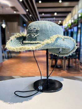 Brief Ausgefranste Gewaschene Jean Fischer Hut Frauen Frühling Sommer Ausflug Sonnenhut Outdoor Alpine Cap Männer