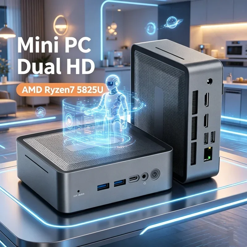 

Scintillant U58 Ryzen7 5825U Mini PC 2×DDR4 3200MHz, M.2 SSD+HDD Win11 Pro WiFi6 BT5.2 Bureau Chores Light Gaming Miniature
