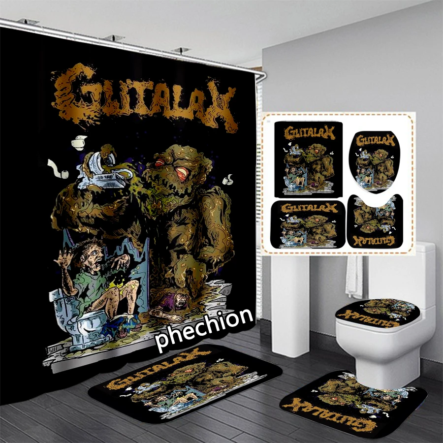 phechion Gutalax Rock 3D Print Shower Curtain Waterproof Bathroom Curtain Anti-slip Bath Mat Set Toilet Rugs VR337