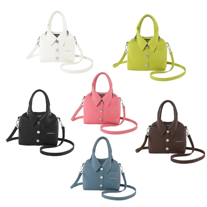 Small Handbag with Top Handle Fashionable PU Leather Shirt Crossbody Bag