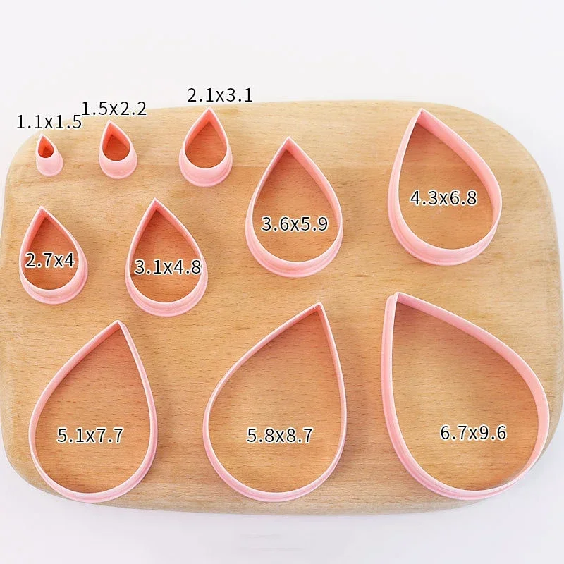 10Pcs Water Droplets Cookie Cutter 1.5-9.6cm Rose Flower Petal Shape Pastry Baking Mold Polymer Clay Cutters for Earring Jewelry