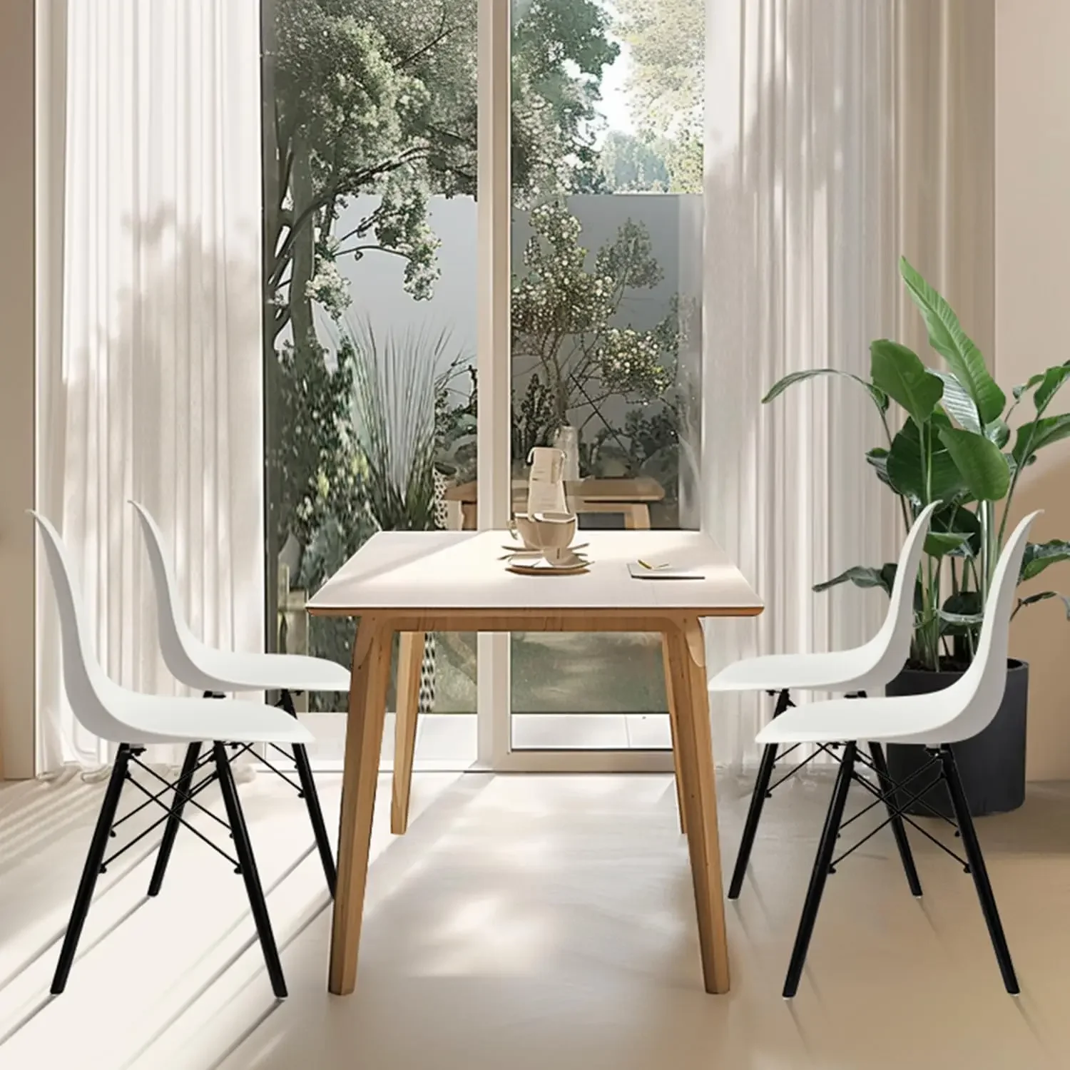 Modern Style Dining Chairs, Mid Century Plastic Dining Chair with Wood Legs, for Kitchen,Dining,Bedroom,Living Room image 6