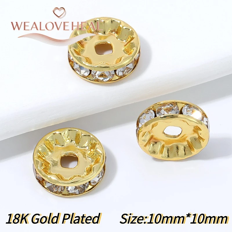 20 Stück 18K vergoldete Messing-Strass-Abstandshalterperlen, 6/8/10MM quadratische, runde, gehämmerte Trennperlen, DIY-Perlenherstellungszubehör – Detail 27