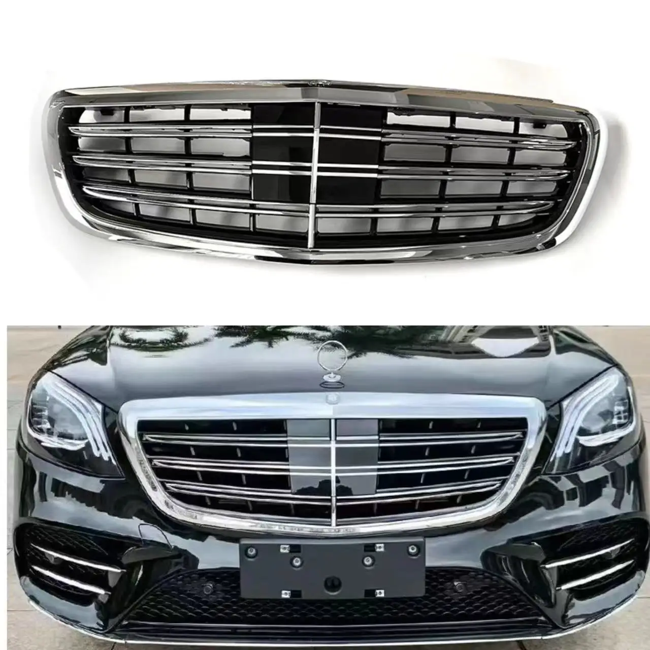 Glossy Black Radiator Grilles For 2014-2020 S-Class W222 Modified AMG Model Car Accessories